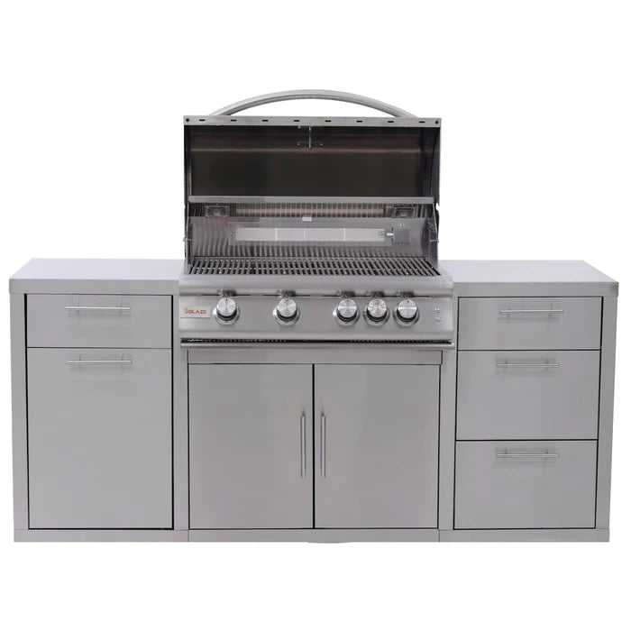 Blaze 6-Foot Stainless Steel Outdoor Kitchen Island with 32-Inch Gas Grill and LED Storage Drawers – Premium LTE Series