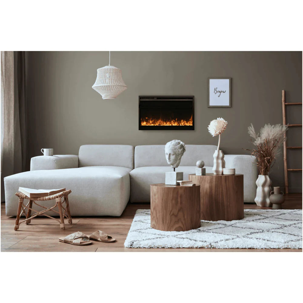 Amantii 30 Inch Traditional XtraSlim Smart Electric Fireplace, Indoor/Outdoor, Recessed Heater, WiFi, Crackling Sound, TRD-30-XS
