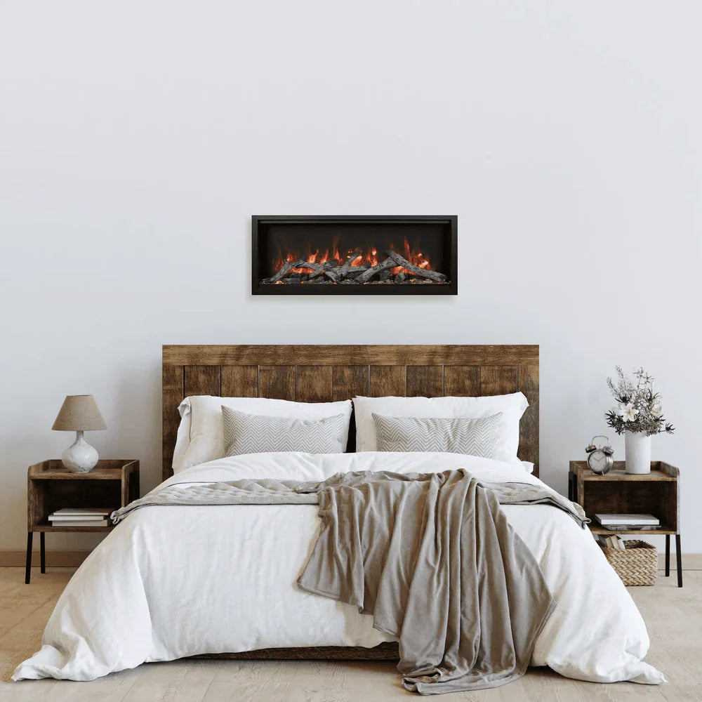 Amantii 34-Inch Symmetry Extra Tall Smart Electric Fireplace – Frameless 18-Inch Flame Display, WiFi, Heater & Remote, SYM-34-XT