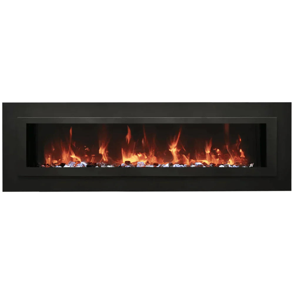 Amantii 72-Inch Linear Electric Fireplace – Wall Mount or Flush Mount, Steel Surround, Glass Media, 5000 BTU, WM-FML-72-7823-STL