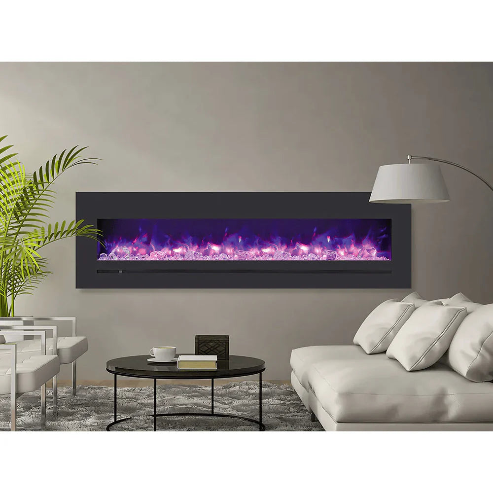 Amantii 72-Inch Linear Electric Fireplace – Wall Mount or Flush Mount, Steel Surround, Glass Media, 5000 BTU, WM-FML-72-7823-STL