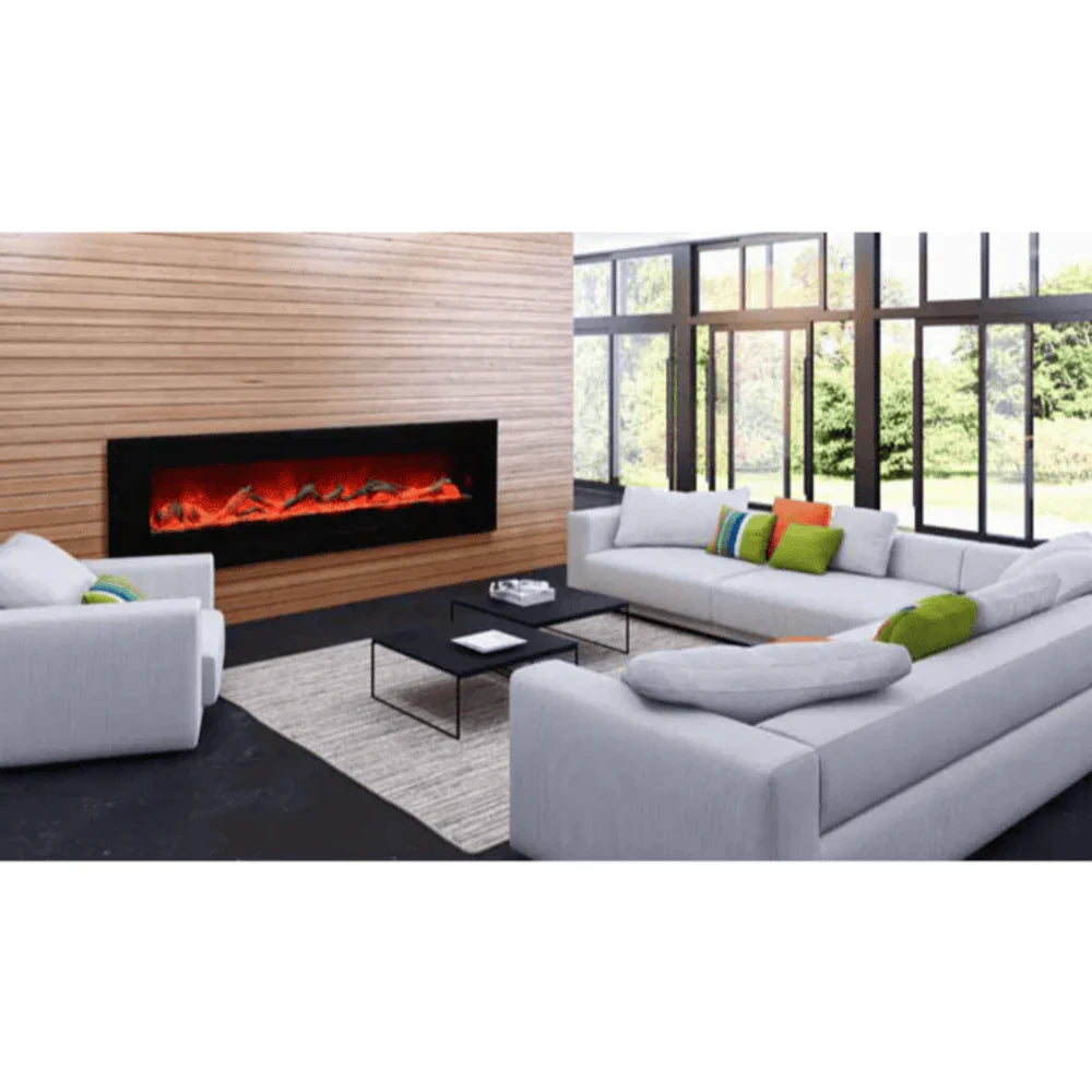 Amantii 72 Inch Indoor/Outdoor Smart Electric Fireplace, Wall or Flush Mount, WiFi Control, 1500W Heater, WM-FM-72-8123-BG