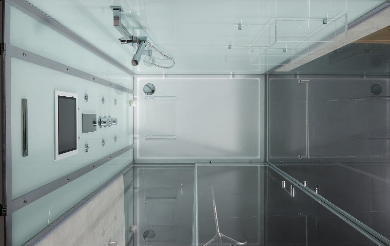 Maya Bath Platinum Anzio-L Steam Shower & Lucca Steam Shower – Compact Glass Enclosure with Smart TV & Full Body Massage