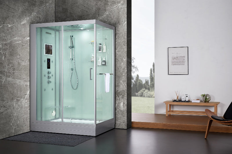 Maya Bath Platinum Anzio-L Steam Shower & Lucca Steam Shower – Compact Glass Enclosure with Smart TV & Full Body Massage