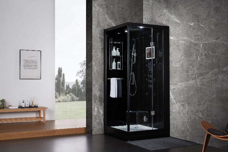 MAYA Bath Arezzo Steam Shower – 37" Compact Luxury Spa with TV, Bluetooth & 5KW Steam | Black or White