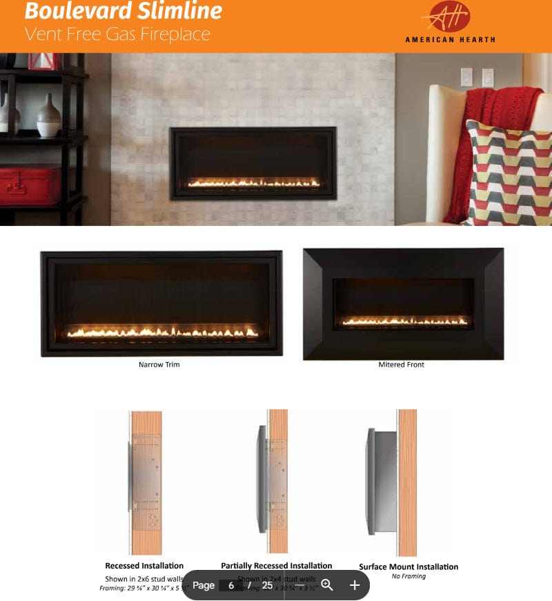 Empire 30" Boulevard Slimline Vent-Free Linear Gas Fireplace VFSL30FP7010P