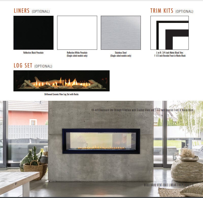 Empire 48" Boulevard Double-Sided Vent-Free Linear Gas Fireplace with Barrier VFLB48SP90P