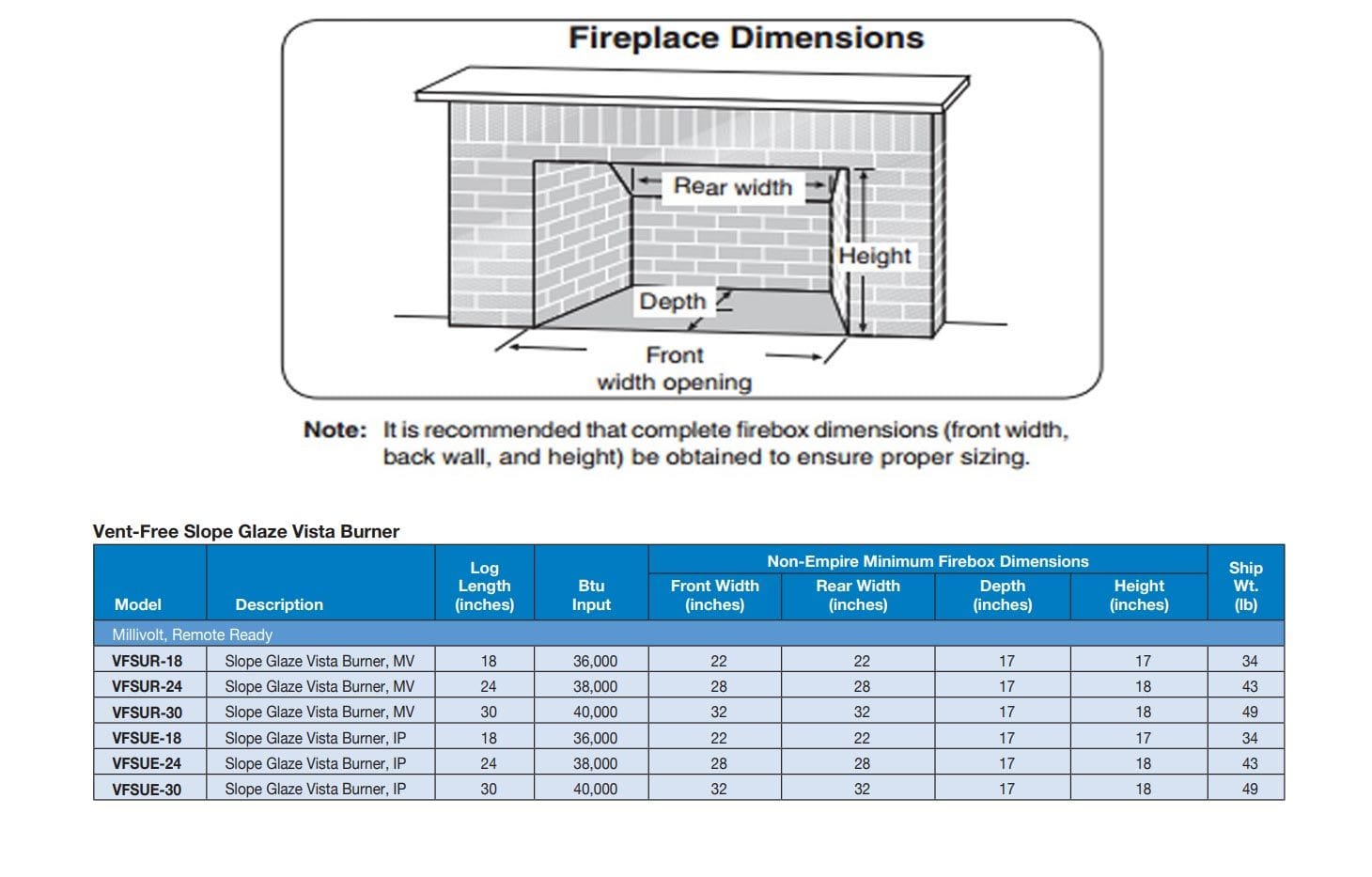 Empire Vent-Free Double-Sided Slope Glaze Vista Gas Burner Only VFSUR18N