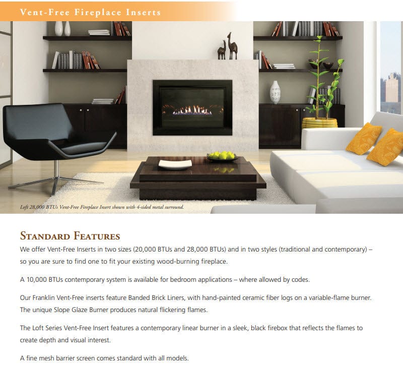 Empire 29" Franklin Vent-Free Gas Fireplace Insert with Log Set and Brick Liner VFPC20IN33P