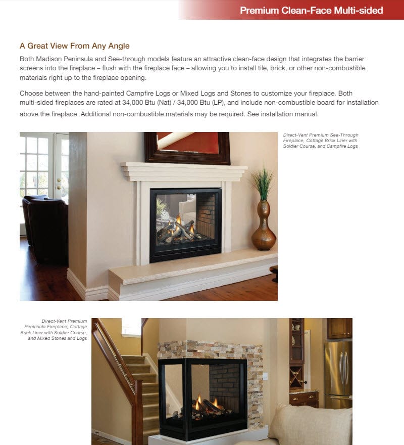 Empire 36" Madison Clean-Face Premium Peninsula Multi-Sided Direct Vent Gas Fireplace with Barrier DVCP36PP30P
