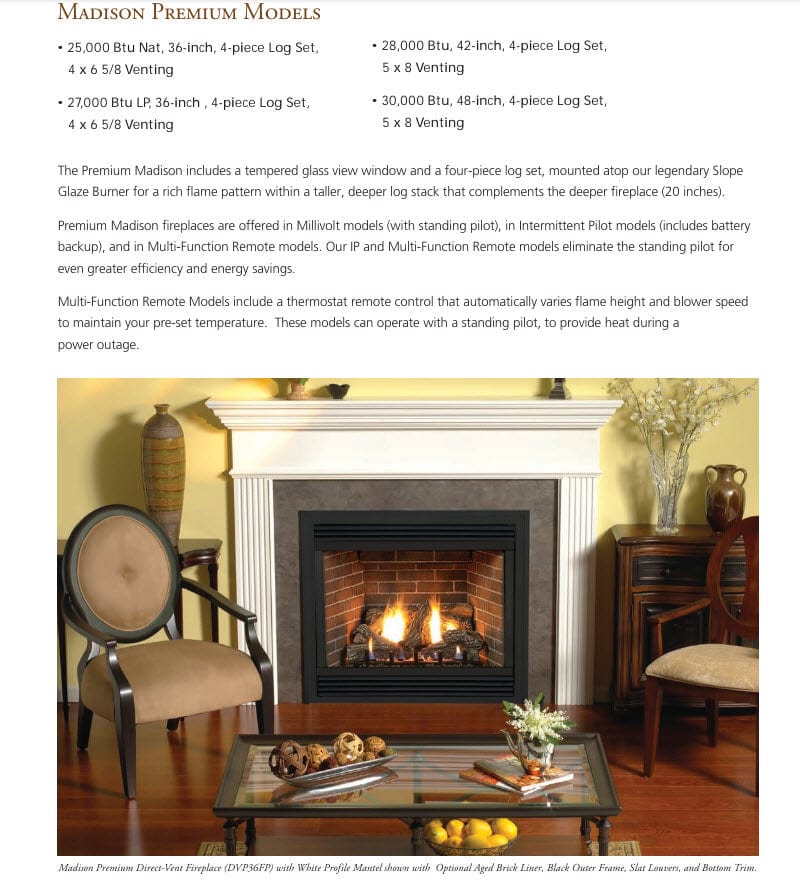 Empire 42" Madison Premium Direct Vent Gas Fireplace with Log Set DVP42FP30P