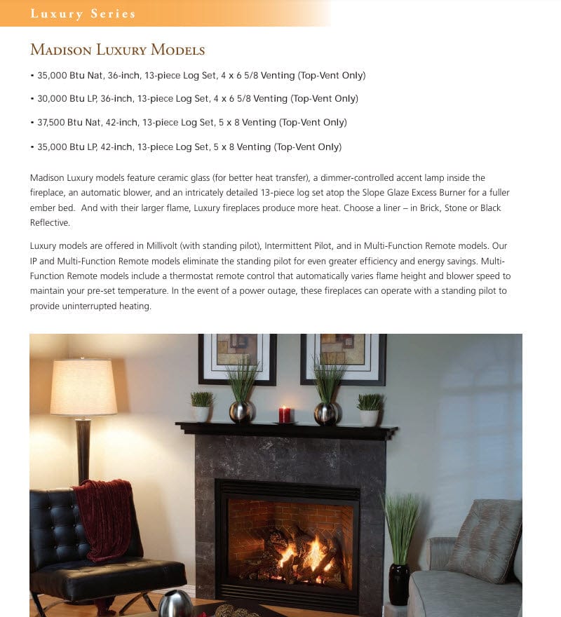 Empire 42" Madison Luxury Direct Vent Gas Fireplace with Blower and Log Set DVX42FP31LP