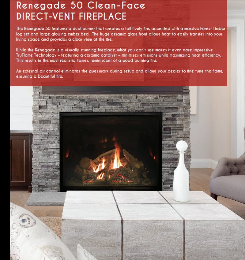Empire 50" Renegade Clean-Face Direct Vent Gas Fireplace with TruFlame Technology DVCT50CBP95P