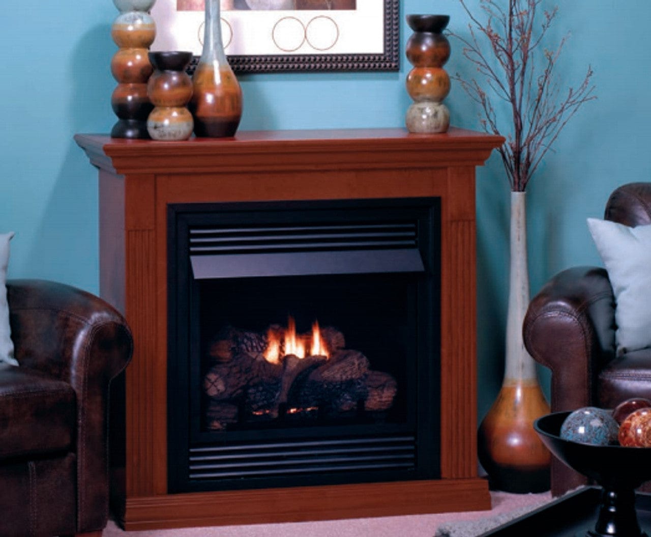 Empire 26" Lincoln Deluxe Vent-Free Gas Fireplace with Contour Burner and Mantel Combination VFD26FM30CP