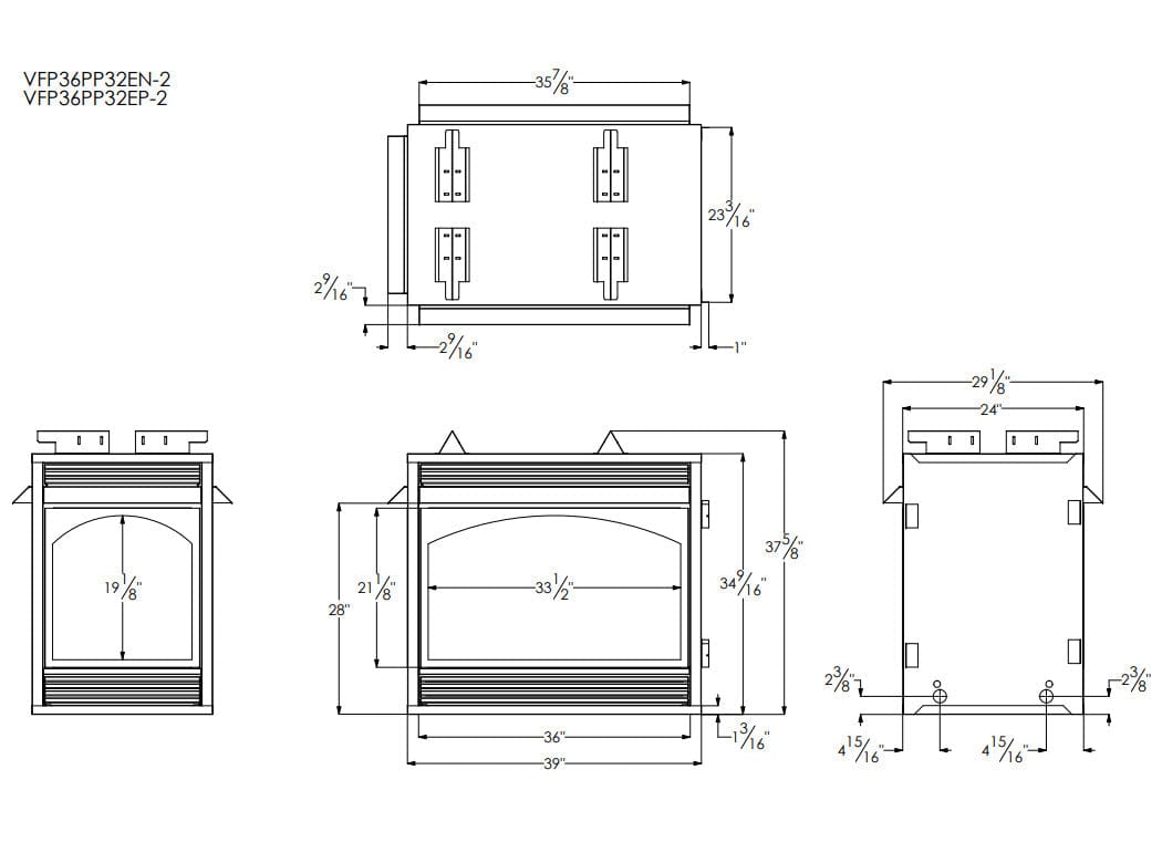 Empire 36" Lincoln Premium Peninsula Multi-Sided Vent-Free Gas Fireplace with Banded Brick Liner VFP36PP32EP