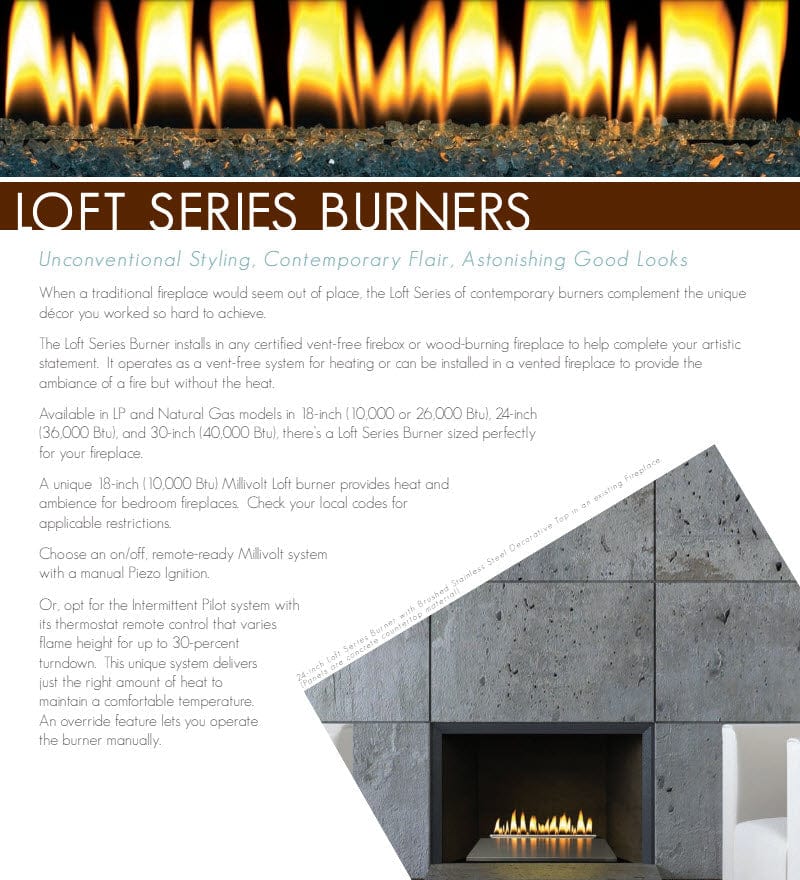 Empire 24-Inch Loft Contemporary Multi-Sided Vent-Free Gas Burner Only VFRU24P