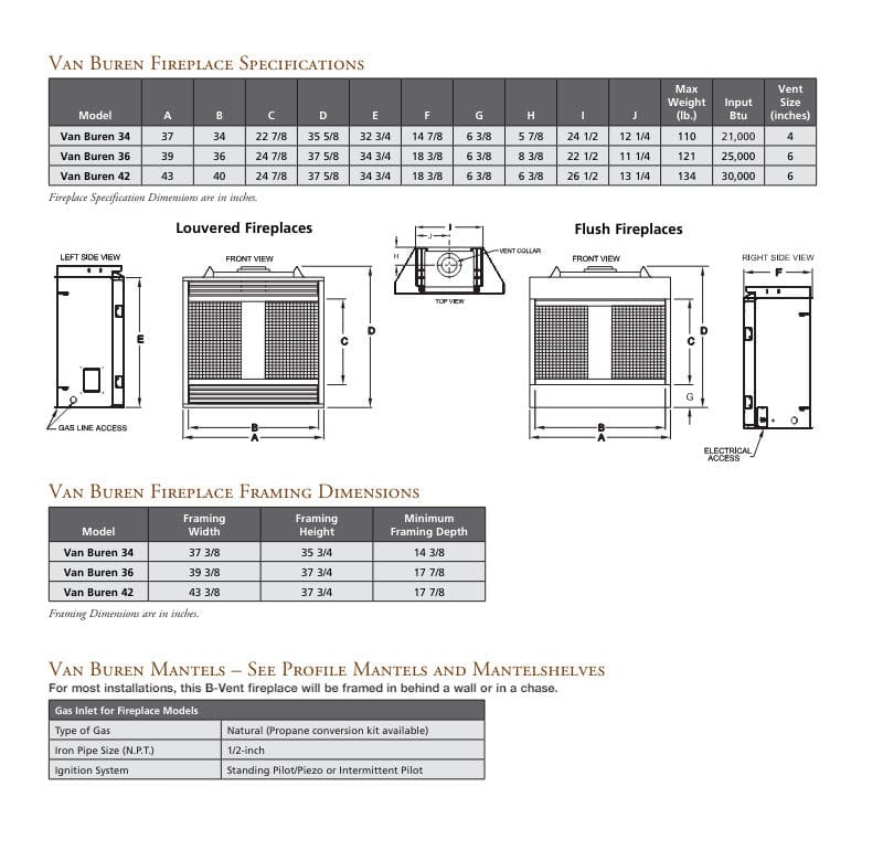 Empire 42" Van Buren Premium B-Vent Gas Fireplace with Slope Glaze Burner and Log Set BVP42FP30FN