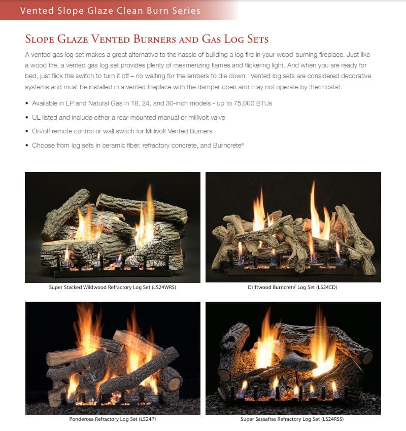 Empire 18-Inch Vented Slope Glaze Gas Burner Only with Millivolt Valve VSR18NAT