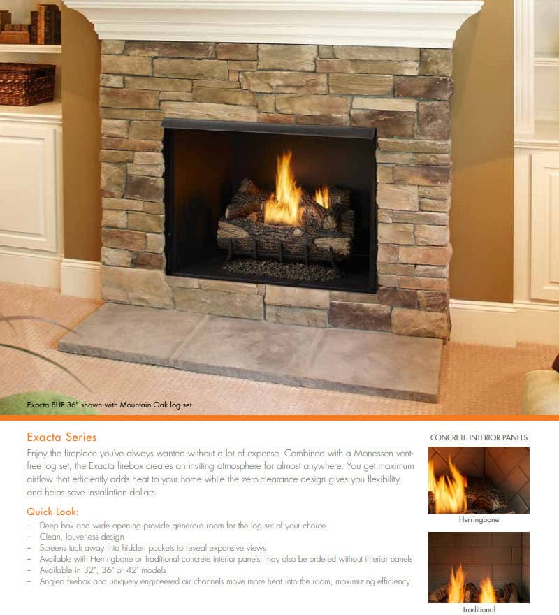 Monessen 36-inch Exacta Vent-Free Circulating Clean Face Firebox BUF36A