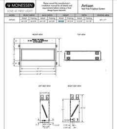 Monessen 60-inch Artisan Vent-Free Linear Gas Fireplace with IPI Plus Electronic Ignition and Remote Control AVFL60NIP-B