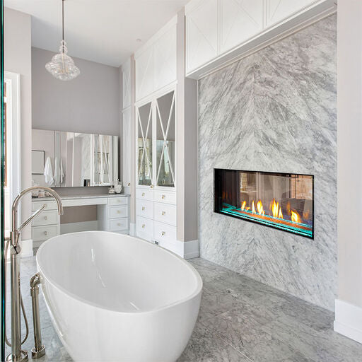 Plaza 55-Inch Linear See-Through Natural Gas Fireplace with Glass Barrier Modern Design Indoor DVLXG55SP90N