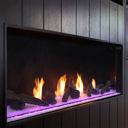 Plaza 75-Inch Linear Single-Sided Gas Fireplace with Glass Barrier Modern Design Indoor DVLXG75BP90N