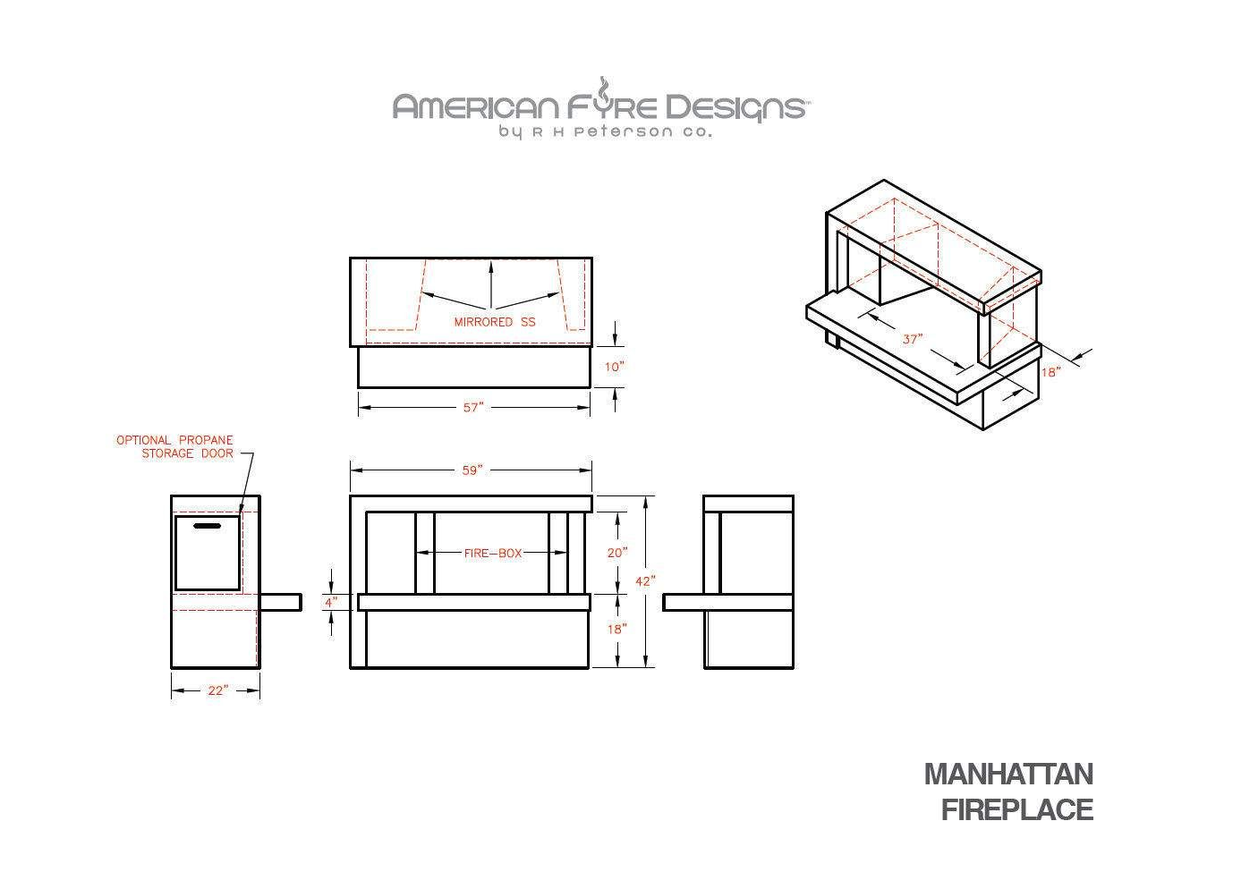 American Fyre Designs Manhattan Gas Fireplace Modern Design Outdoor AFD-082-Config