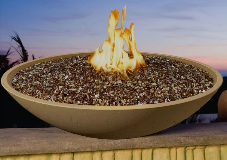 American Fyre Designs 32-Inch Marseille Round Concrete Gas Fire and Water Bowl Durable Design Outdoor 753-WA-80-M6NC