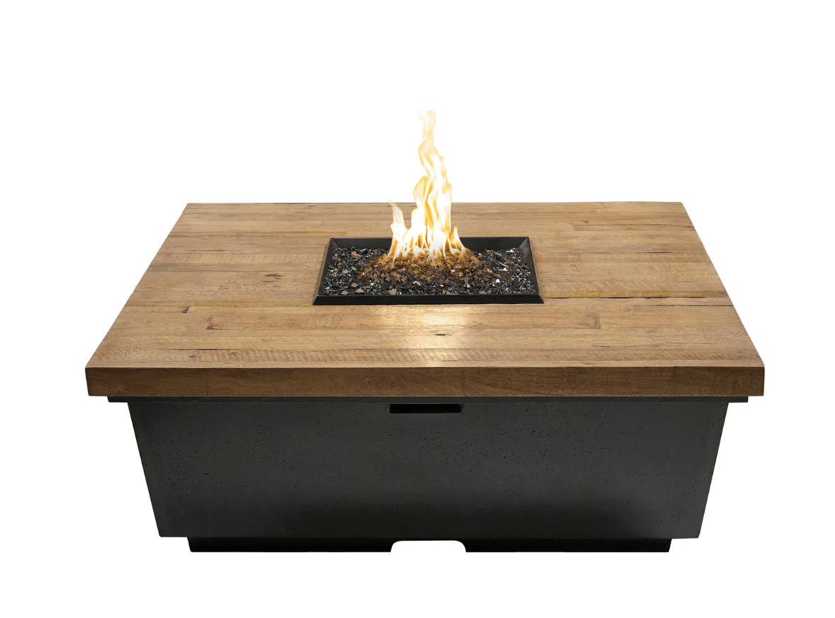 American Fyre Designs 44-Inch Contempo "Reclaimed Wood" Square Gas Fire Pit Table Rustic Design Outdoor 784-BA-FO-H2