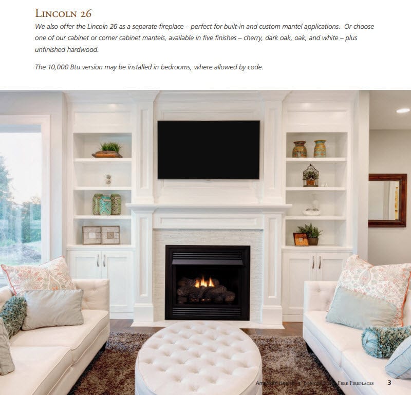 Empire 26" Lincoln Deluxe Vent-Free Gas Fireplace with Contour Burner and Mantel Combination VFD26FM30CP