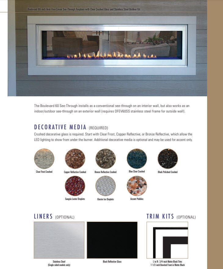 Empire 60" Boulevard Double-Sided Vent-Free Linear Gas Fireplace with Barrier and Remote Control VFLB60SP90P
