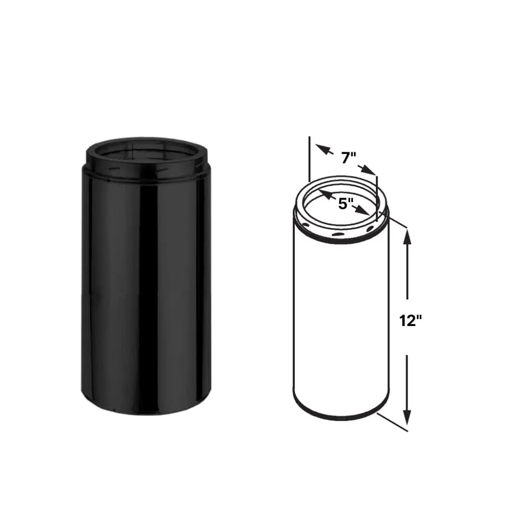 DuraVent DuraTech 5" Diameter 12" Length Stainless Steel / Black Chimney Pipe - 5DT-12