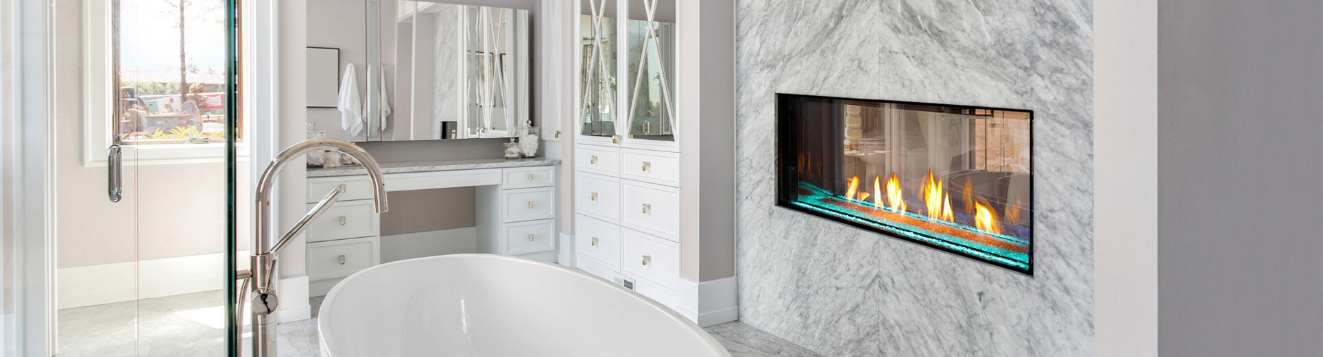 Plaza 55-Inch Linear See-Through Natural Gas Fireplace with Glass Barrier Modern Design Indoor DVLXG55SP90N