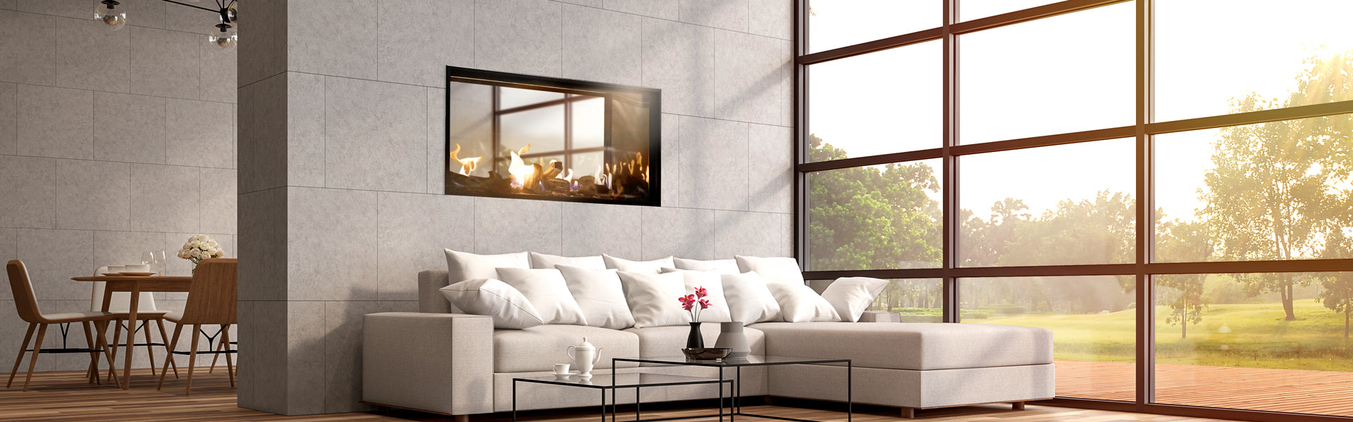 Plaza 55-Inch Linear See-Through Gas Fireplace with Screen Barrier Modern Design Indoor DVLXB55SP90N