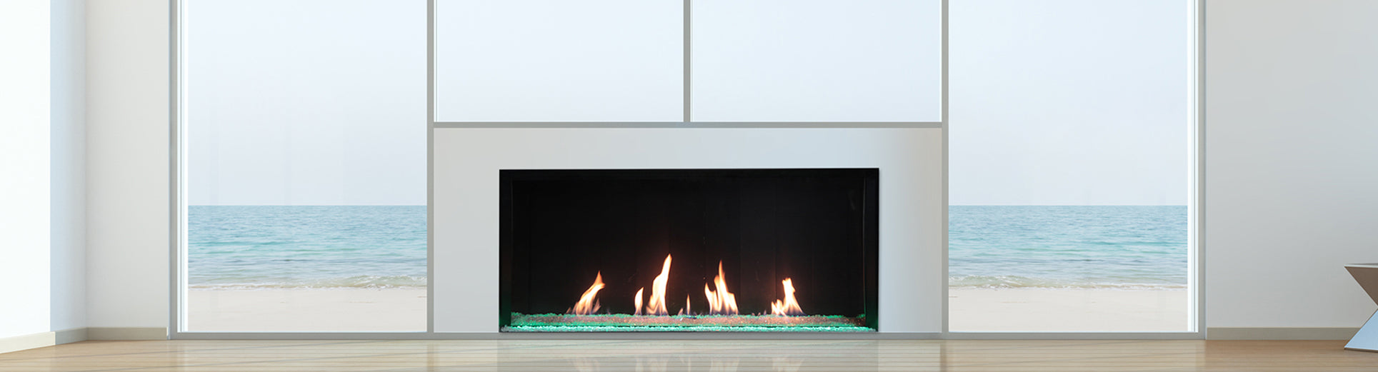 Plaza 55-Inch Linear Single-Sided Gas Fireplace with Glass Barrier Modern Design Indoor DVLXG55BP90N
