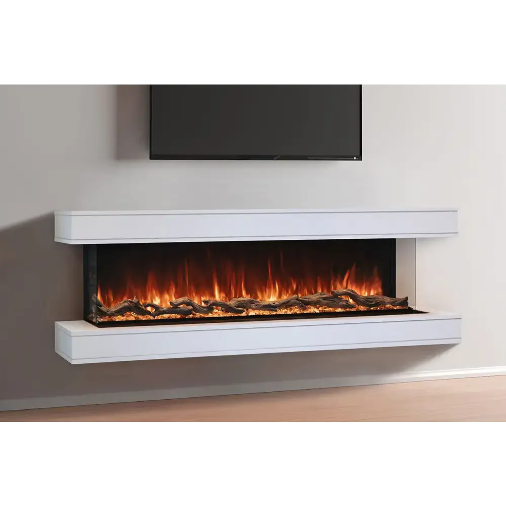 Modern Flames 68 Inch Mantel Weathered Walnut Wall Mounted Floating Electric Fireplace WMC-68LPM-WW