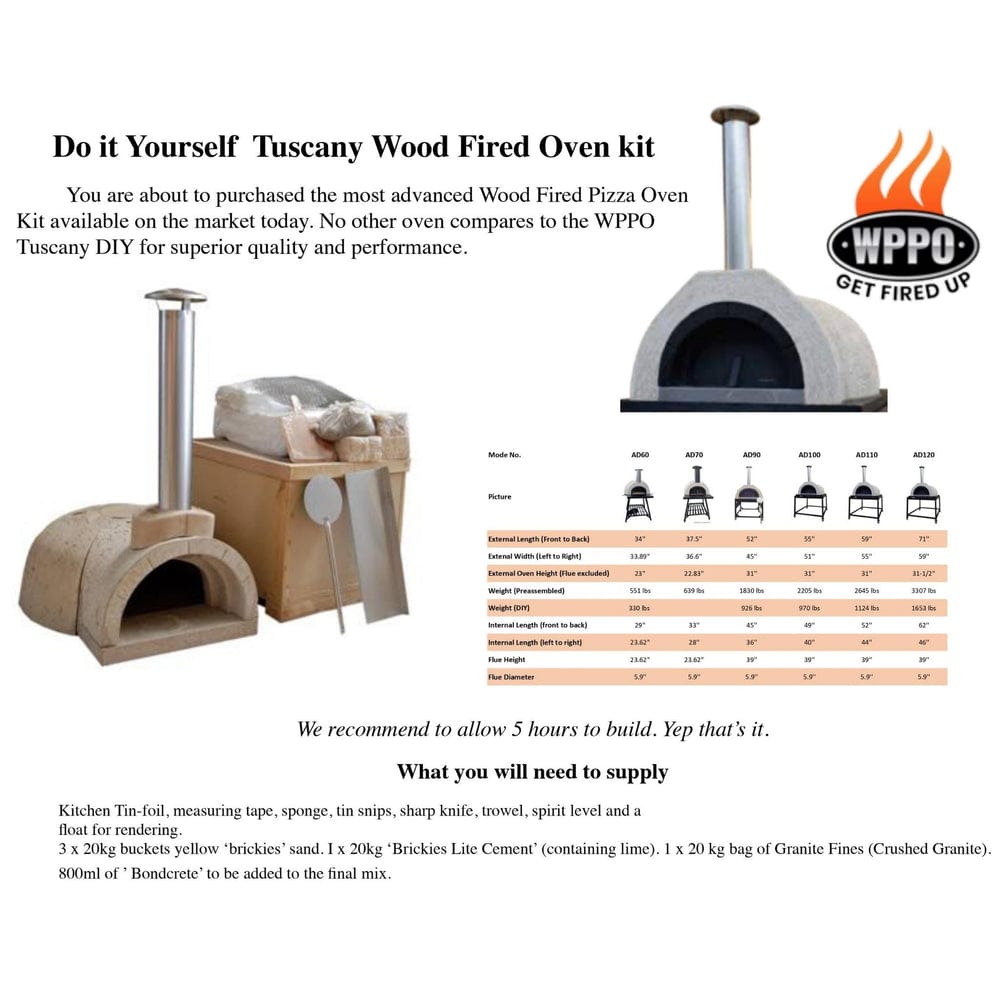 WPPO Standard Size DIY Series Wood fired Pizza Oven - WDIY-AD70