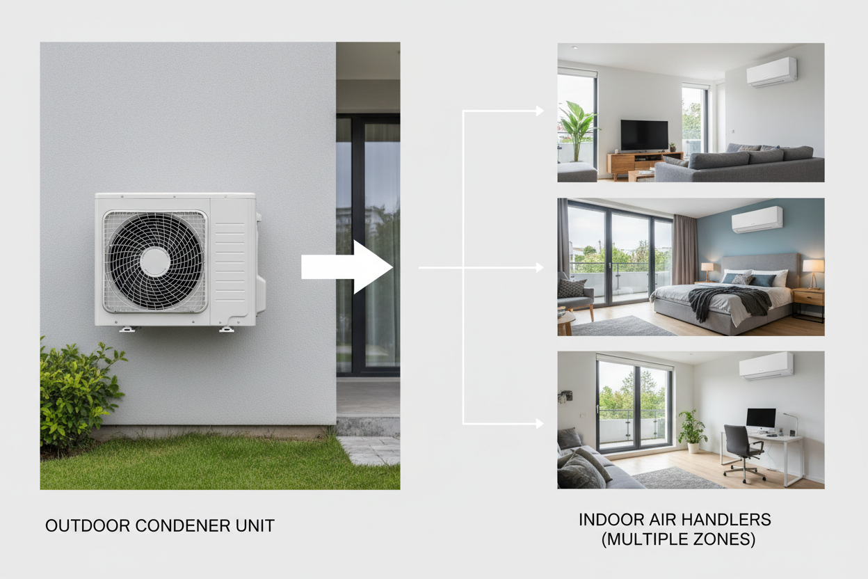 Comparison of single-zone outdoor condenser versus multi-zone mini split indoor air handlers