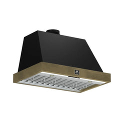 FORNO Espresso Vittorio 36 Inch 600 CFM Wall Mount Range Hood in Black and Antique Brass Trim with Remote Control, FRHWM5078-36BLK