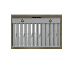 FORNO Espresso Vittorio 36 Inch 600 CFM Wall Mount Range Hood in Black and Antique Brass Trim with Remote Control, FRHWM5078-36BLK