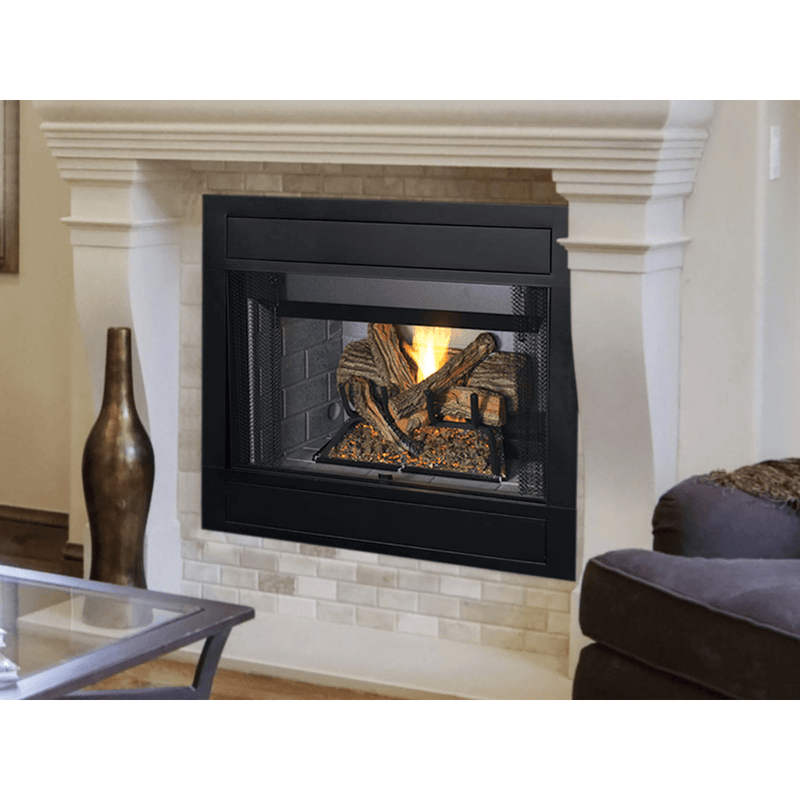 Superior BRT4536 36 Inch Traditional B-Vent Gas Fireplace with Electronic Ignition in White Herringbone Refractory Panels  BRT4536TEN-B