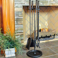 Pilgrim 31 Inch Matte Black Fireplace Tool Set with Black Barrel Handles Indoor 18032