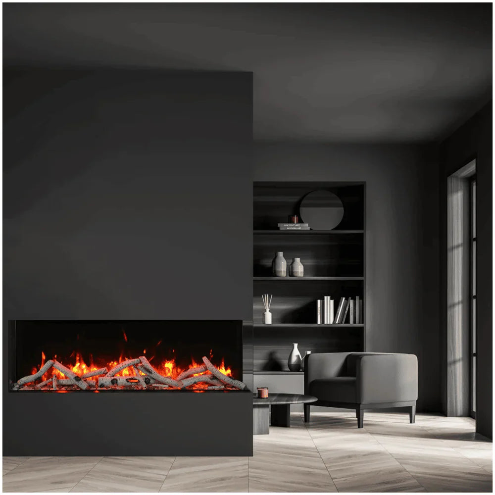 Amantii 60 Inch Tru View Slim 3-Sided Smart Electric Fireplace, Indoor/Outdoor, Modern Built-In Design, Realistic Flames, WiFi Control, 60-TRV-SLIM