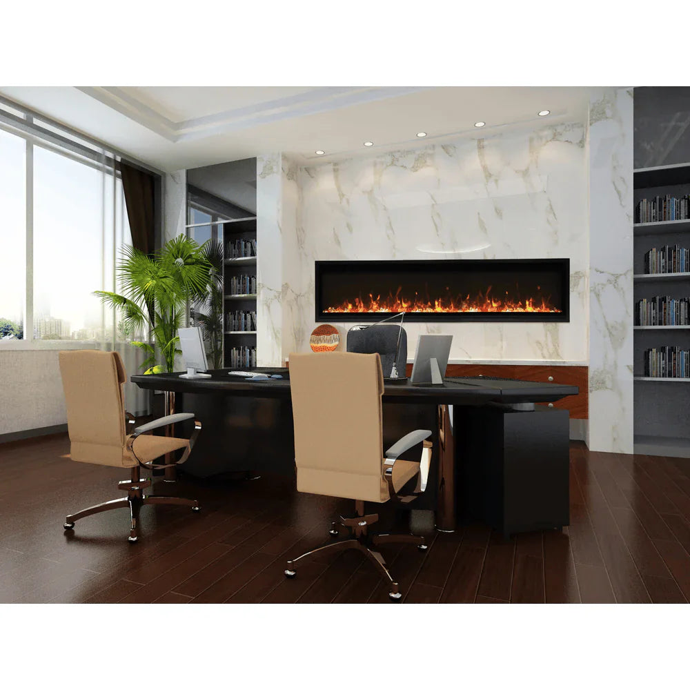 Amantii 72 Inch Panorama Slim Full View Smart Electric Fireplace, Indoor/Outdoor, WiFi & Remote Control, Modern Recessed Design, BI-72-SLIM-OD