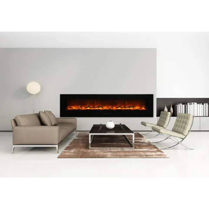 Amantii 88-Inch Indoor/Outdoor Smart Electric Fireplace – Wall or Flush Mount, WiFi Control, 1500W Heater, WM-FM-88-10023-BG