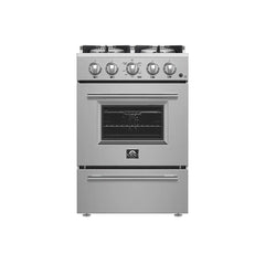 FORNO Breno 24" 2.3 cu. ft. Freestanding Gas Range with 4 Sealed Burners in Stainless Steel, FFSGS6272-24