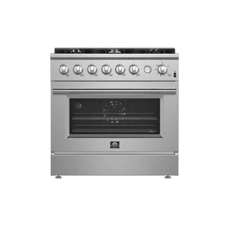FORNO Marco 36-Inch 5.36 cu.ft. Gas Range with 6 Burners and Built-In Temperature Gauge, FFSGS6277-36
