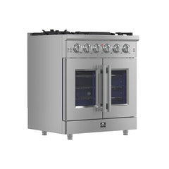 FORNO Massimo 30-Inch 4.32 cu. ft. Freestanding French Door Gas Range with 5 Burners, FFSGS6439-30