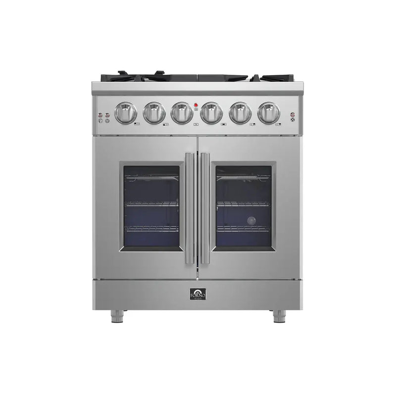 FORNO Massimo 30-Inch 4.32 cu. ft. Freestanding French Door Gas Range with 5 Burners, FFSGS6439-30