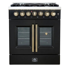 FORNO Galiano 30 Inch French Door Dual Fuel Range All Stainless Steel with 5 Sealed Burners, 4.32 cu.ft. FFSGS6356-30